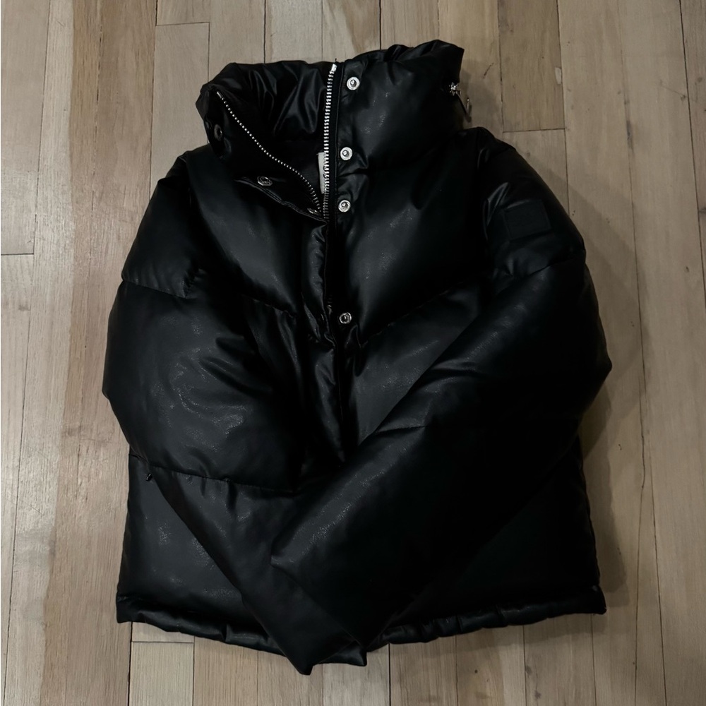 Sam Girls vegan leather puffer jacket .